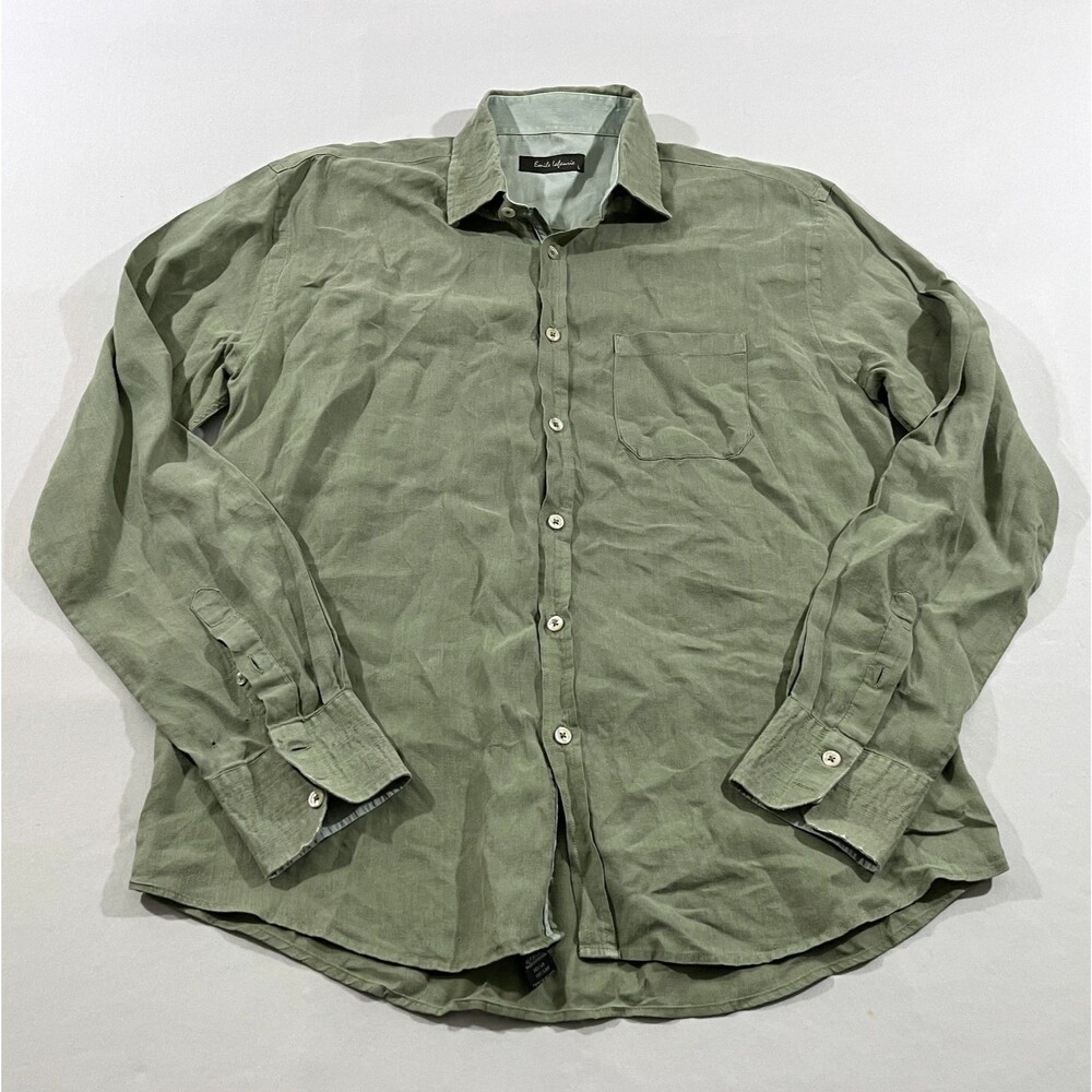 Emile Lafaurie Green Cotton Button Casual Long Sleeve Quiet Luxury Shirt Sz L